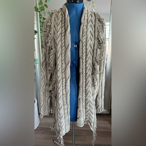 STERLING & STITCH Chunky Cable Knit Fringe Cardigan Sweater Large - Picture 7 of 12